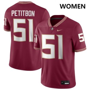 #51 Women Luke Petitbon Garnet College Football Florida State Seminoles Alumni Jerseys