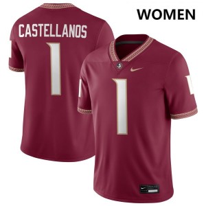 #1 Women Tommy Castellanos Garnet College Football Florida State Seminoles Replica Jersey