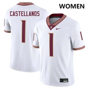 #1 Women Tommy Castellanos White College Football Florida State Seminoles Stitched Jerseys
