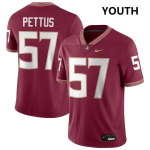 #57 Youth Micah Pettus Garnet College Football Florida State Seminoles University Jersey