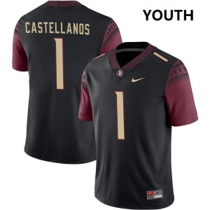 #1 Youth Tommy Castellanos Black College Football Florida State Seminoles Embroidery Jersey