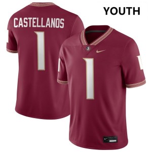 #1 Youth Tommy Castellanos Garnet College Football Florida State Seminoles Game Jerseys