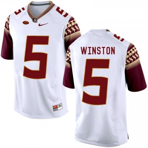 S-3XL Football Jameis Winston Florida State Seminoles #5 Away White School Stitched Stitched Jersey