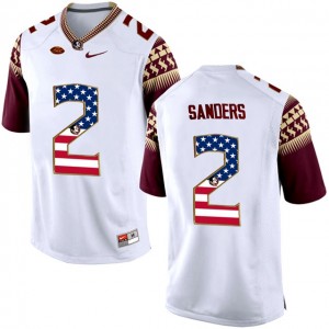 #2 Men's Deion Sanders Florida State Seminoles Stitched Jersey Limited White 2017 US Flag Football 