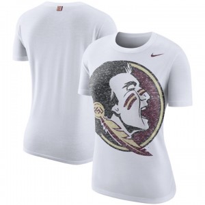 Women's Florida State Seminoles White Boycut Push Big Team Logo Slim Fit T-shirt