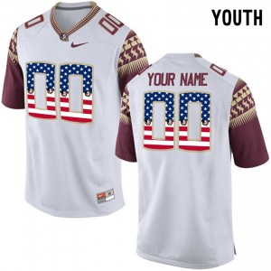 Youth Florida State Seminoles #00 White Limited US Flag Custom Football Stitched Jersey